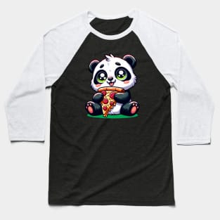 Cute Panda Bear Eating Pizza Baseball T-Shirt